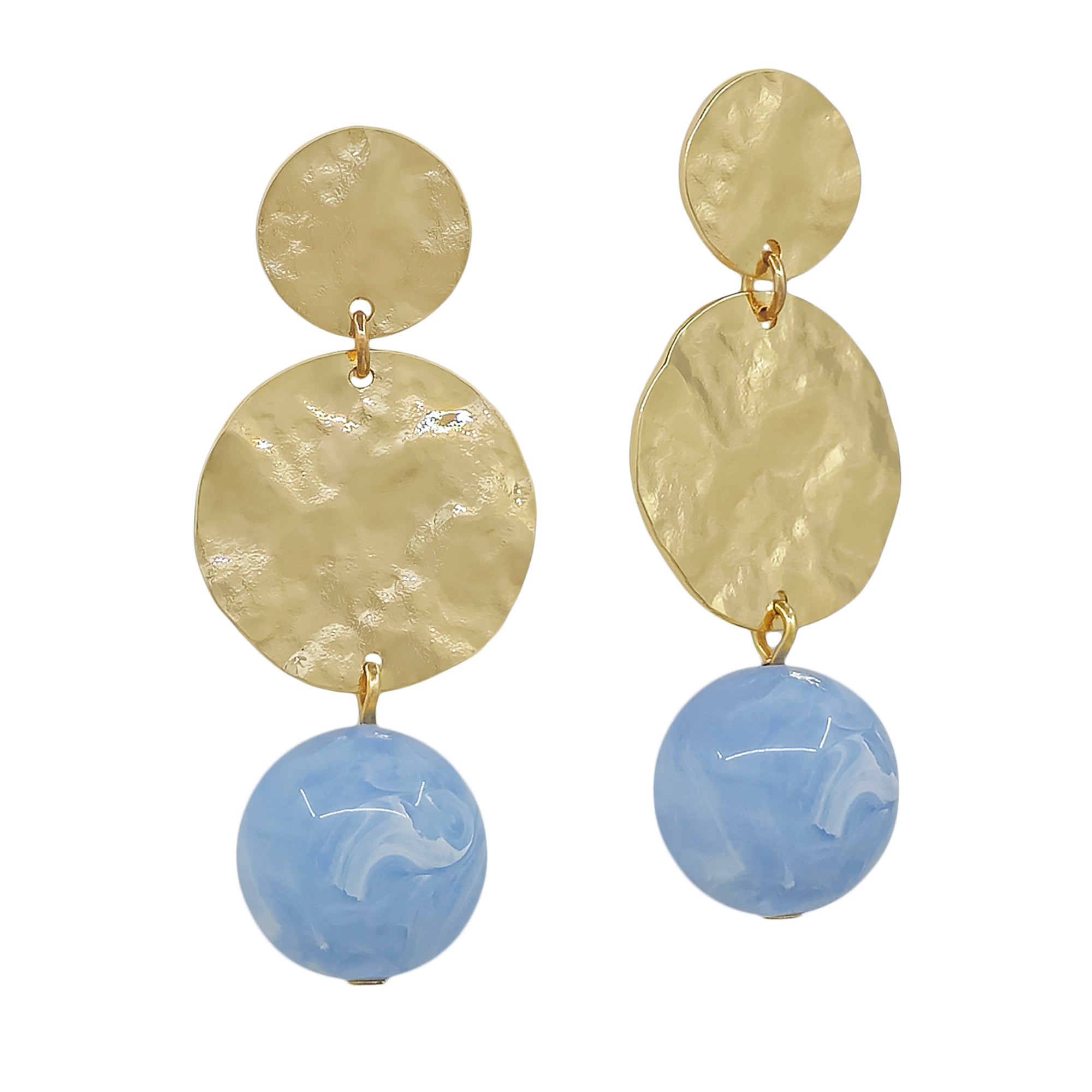 Hammered Disc Ball Drop Earrings