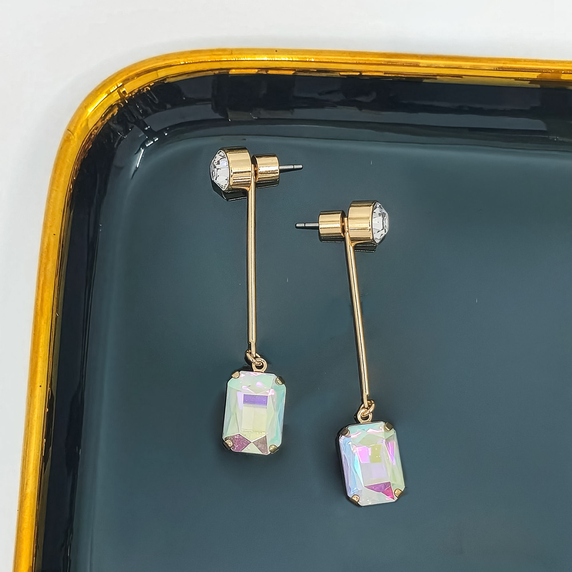 Crystal Geometric Bar Drop Earrings