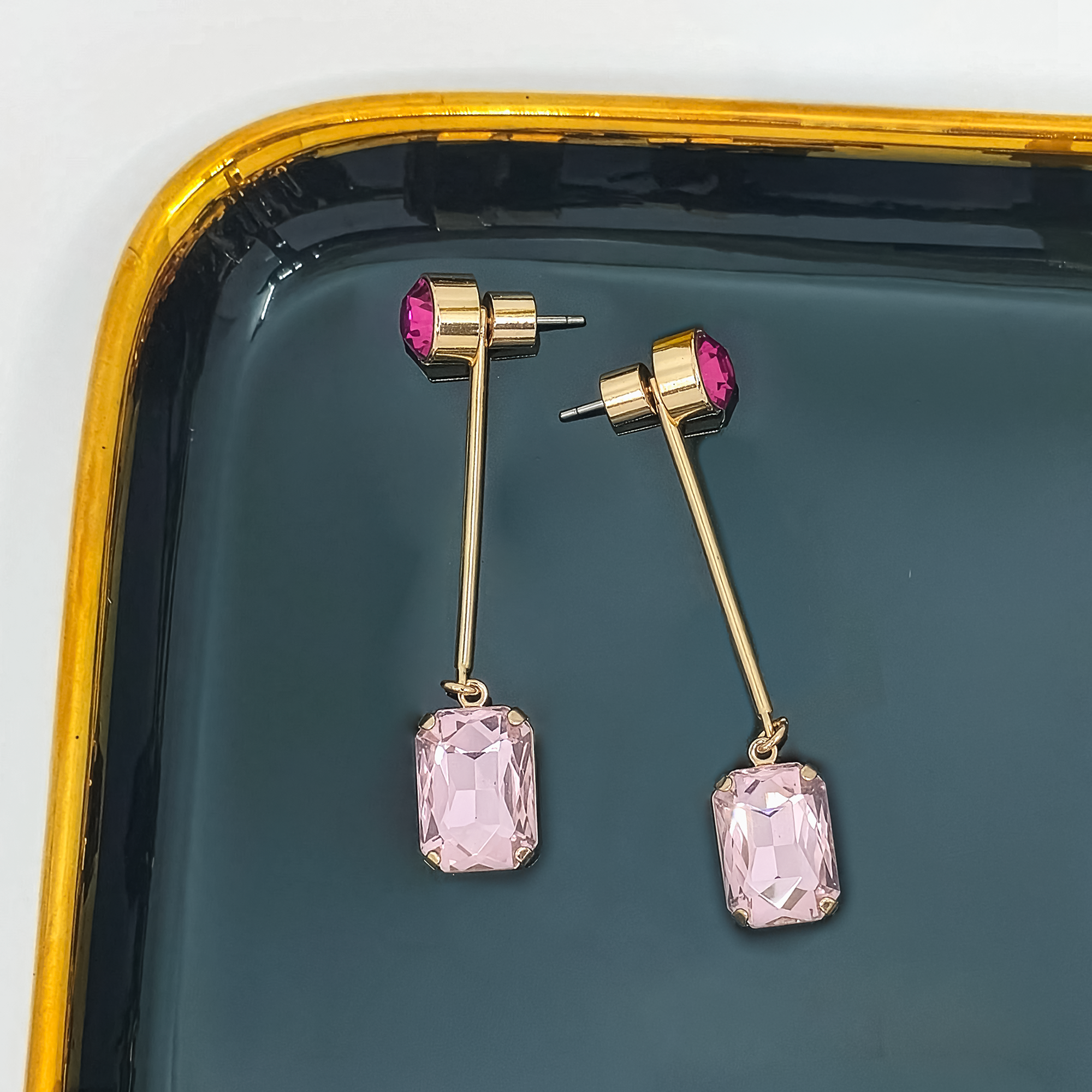 Crystal Geometric Bar Drop Earrings