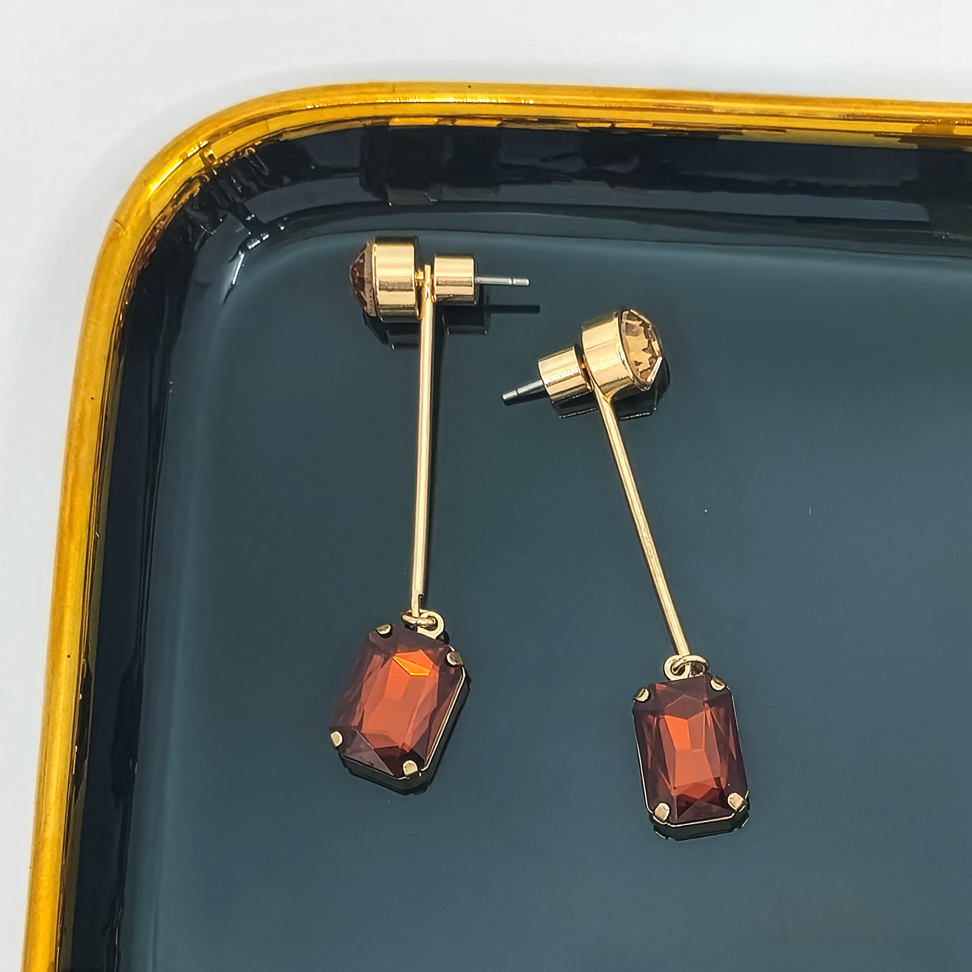 Crystal Geometric Bar Drop Earrings