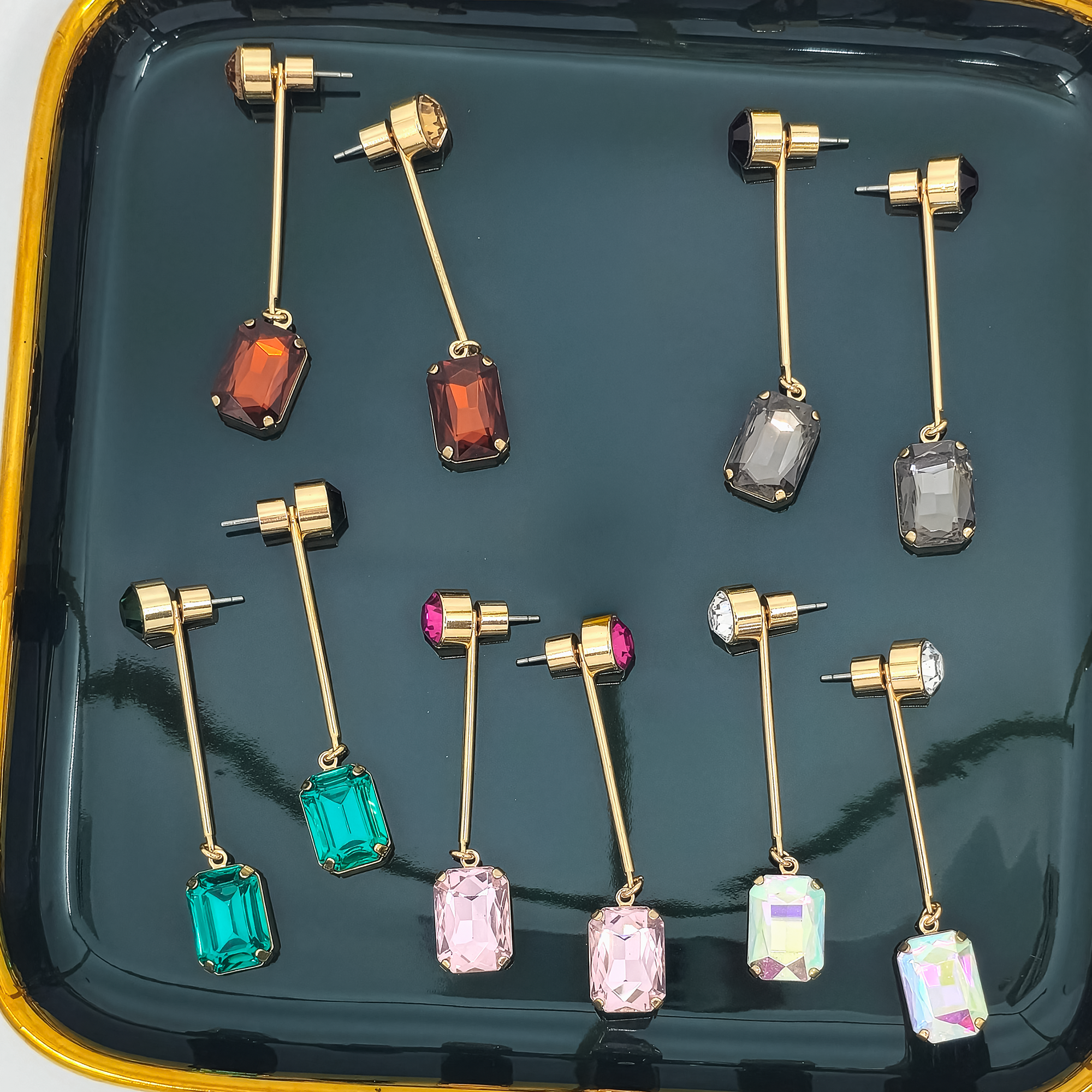 Crystal Geometric Bar Drop Earrings