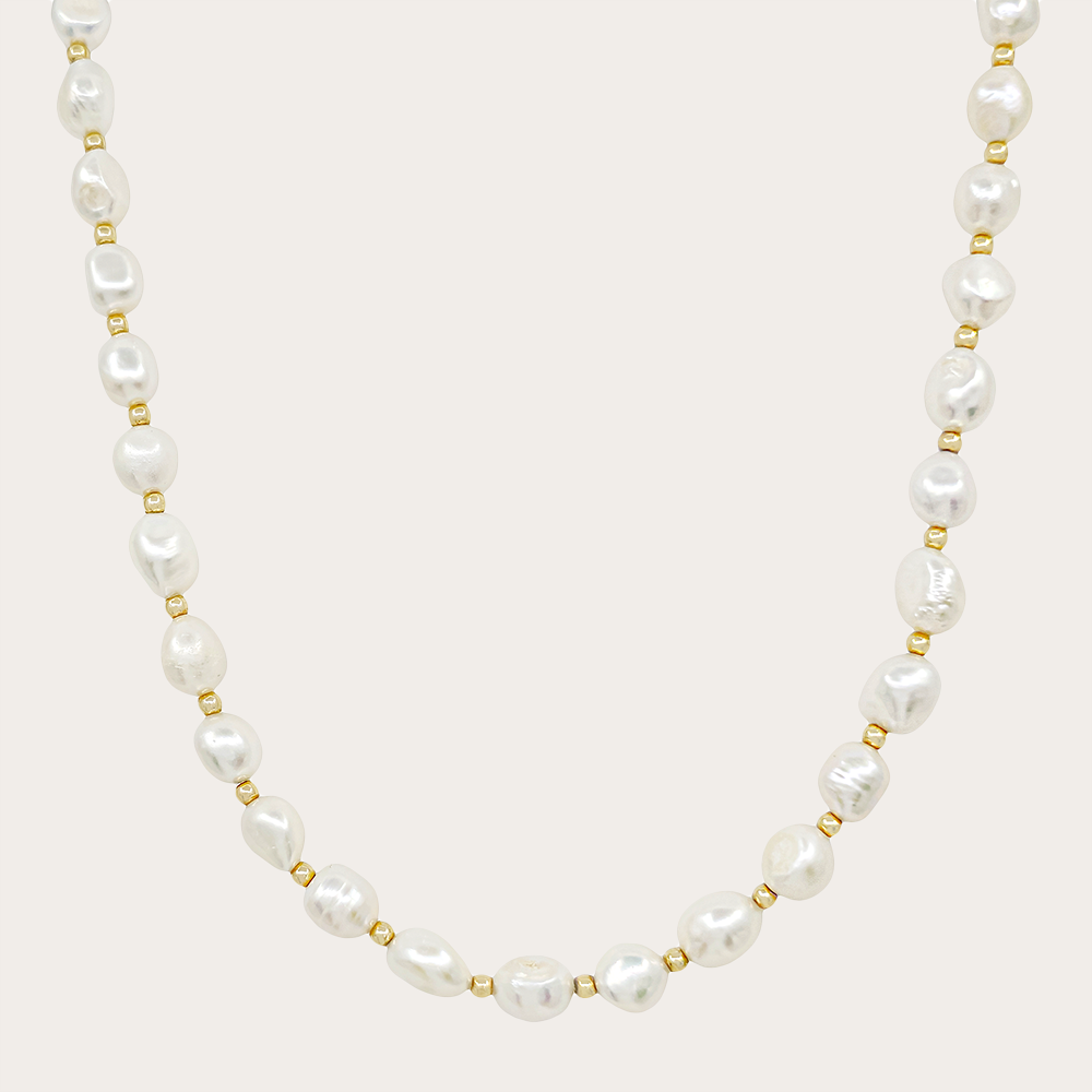 Freshwater Pearl Necklace with Gold Beads Accents